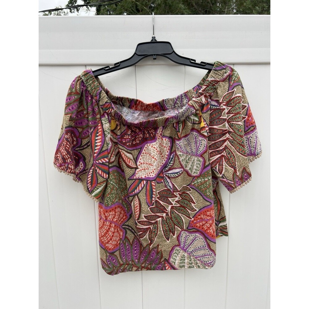 Chico's 2 Off The Shoulder Top Floral Boho 100% Cotton Large
